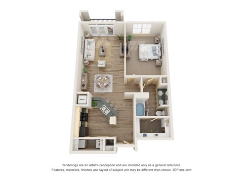 Floor plan for 1 bed, 1 bath, 928 sqft